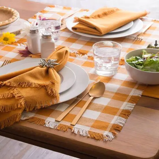 DII&reg; Pumpkin Spice Heavyweight Check Fringed Placemat Set {8}