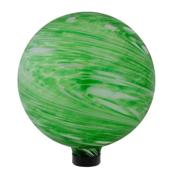 10" Green and White Swirls Glass Garden Gazing Ball {1}