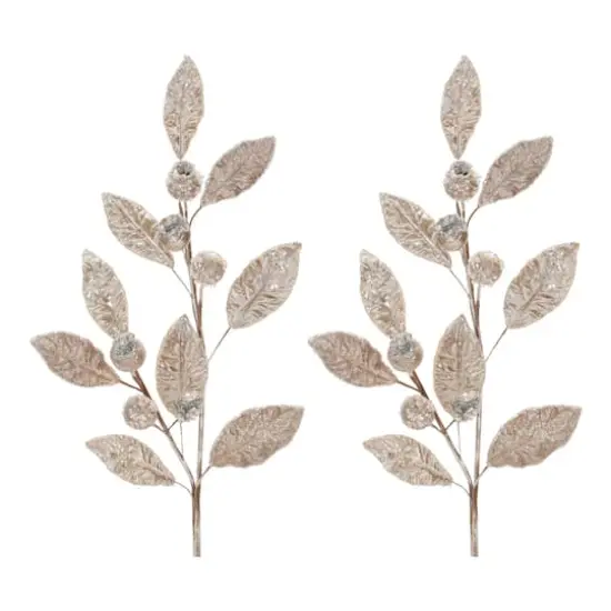 29.5" Beaded Leaf Stems, 2ct. Silver {1}