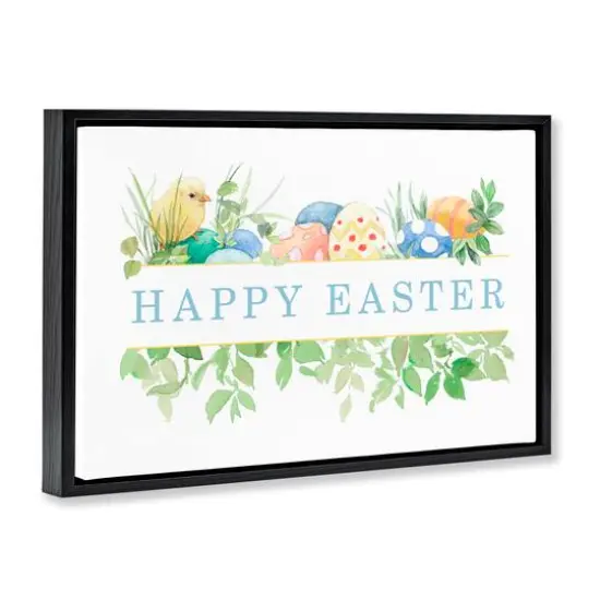Stupell Industries Floral Happy Easter Floater Framed Art Black {4}