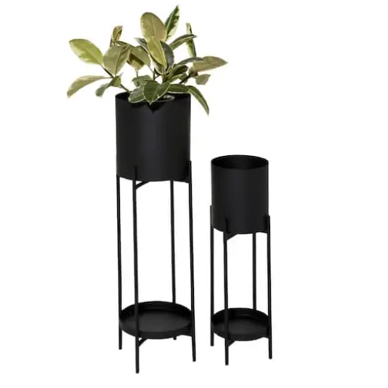 Black Metal Modern Stand Planter Set {1}