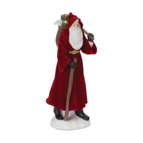Flocked Santa Figurine with Hood & Staff Set {3}