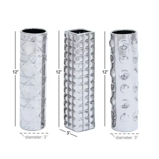 12" Silver Ceramic Glam Vase Set {7}