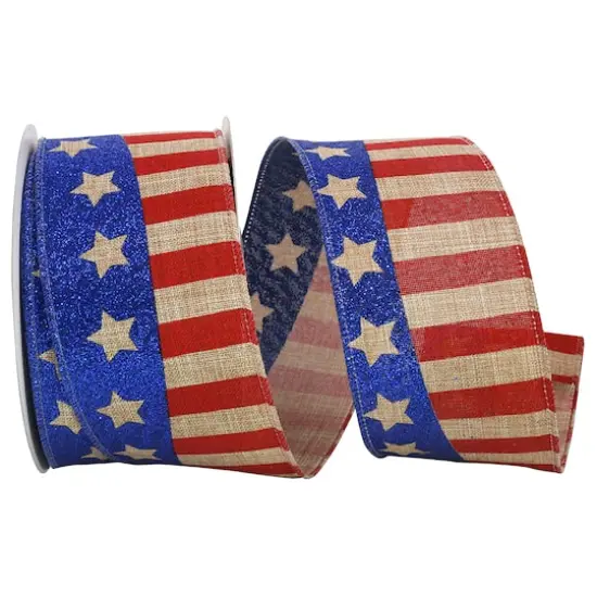 JAM Paper 2.5" x 10yd. Flag Stripe Glitter Wired Ribbon {1}