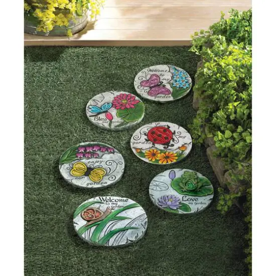 Pink Butterfly Garden Stepping Stone, 9.75" x 9.75" x 0.75" {3}