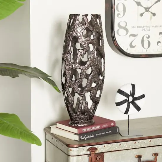20" Contemporary Aluminum Vase Black {3}