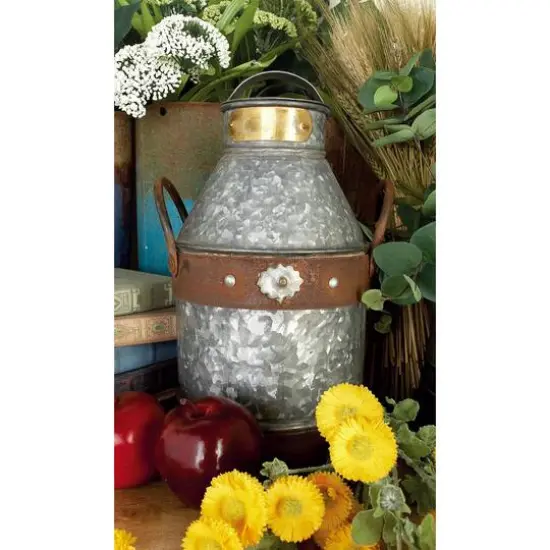 13" Gray Iron Farmhouse Decorative Can {8}