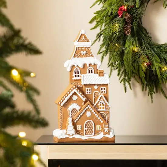 Glitzhome&reg; 17.75" Christmas Lighted Resin Gingerbread House Table Decor {5}