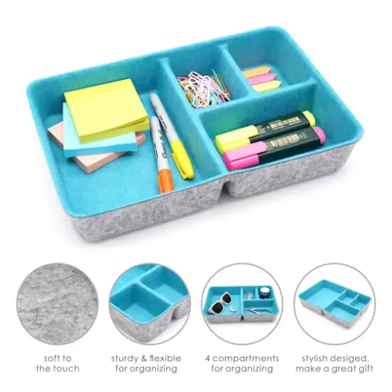 Welaxy 2 Piece Felt 4 Compartment Drawer Organizer Trays Turquoise {4}