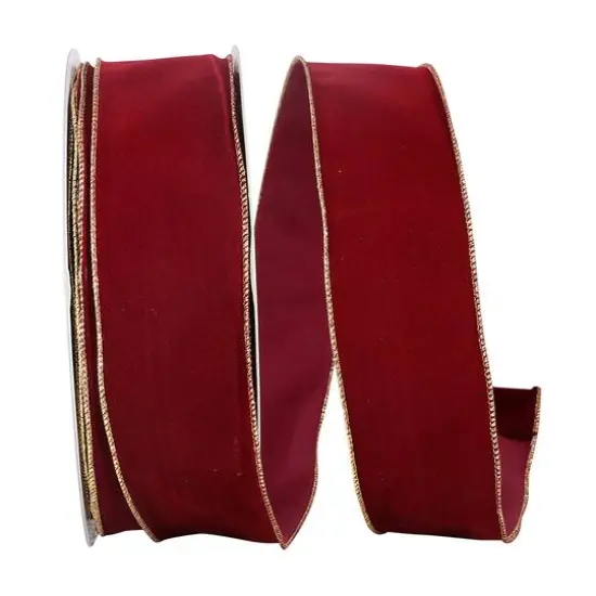 JAM Paper 2.5" x 50yd. Velvet Wired Value Ribbon Burgundy/Gold {1}