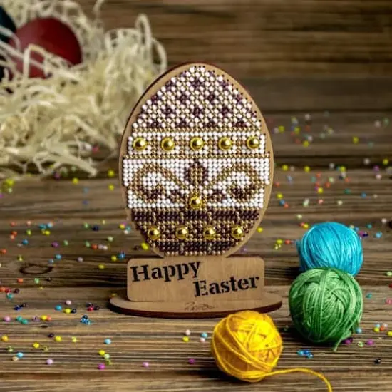 Wonderland Crafts Purple, White & Gold Happy Easter Egg Bead Embroidery on Wood Kit {3}
