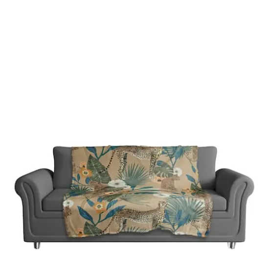 Tropical Cheetah Coral Fleece Blanket Beige {4}