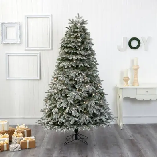7ft. Pre-Lit Flocked Colorado Mountain Fir Artificial Christmas Tree, Warm White Microdot LED Lights {8}