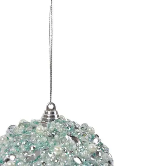 3.5" Green Glitter and White Beads Shatterproof Christmas Ball Ornament {11}