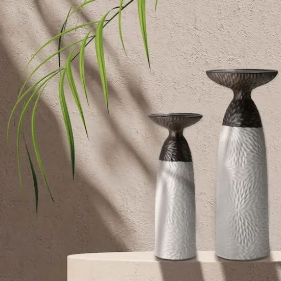 American Art Decor Twin Crucibles 2-Piece Table Top Candle Holder Set in White - 15.25" x 4.5", 15.25" x 4.5" {3}