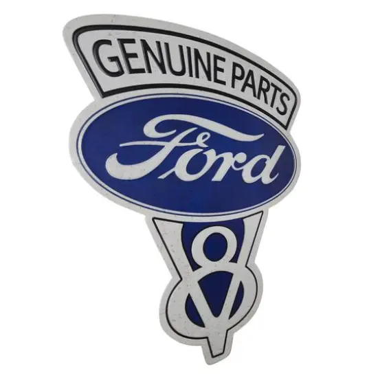 Vintage Ford V8 Genuine Parts Embossed Metal Sign {1}