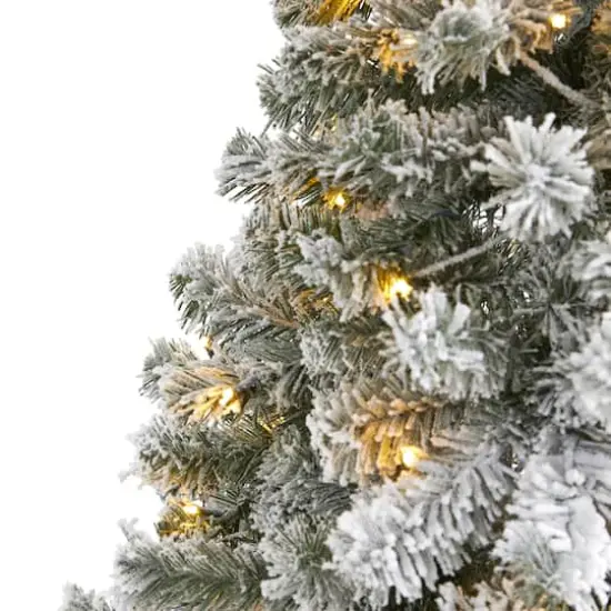 6ft. Pre-Lit Flocked West Virginia Fir Artificial Christmas Tree, Clear LED Lights {4}