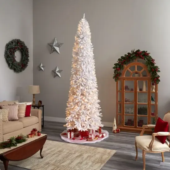 11ft. Pre-Lit Slim White Artificial Christmas Tree, Warm White LED Lights {10}