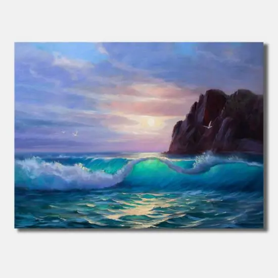Designart - Sunshine Reflecting Throug Braking Waves II - Coastal Canvas Wall Art Print {1}