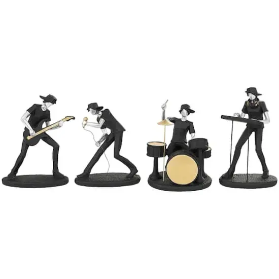Black Polystone Rock Band Musician Sculpture with Gold & Silver Accents Set {1}
