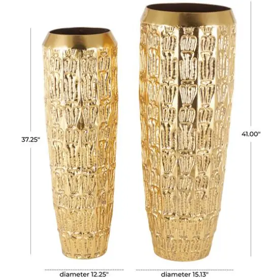 Gold Metal Tall Vase with Grooved Patterns Set {8}