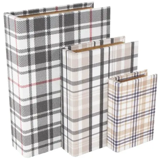 Multicolor Plaid Faux Book Storage Decorative Box Set {1}