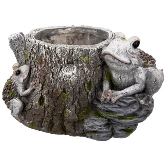 9" Frogs on Tree Stump Outdoor Garden Planter {4}
