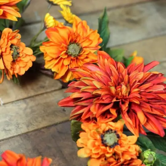 Mums and Daisies Twig Artificial Floral Wreath Orange 22" {3}