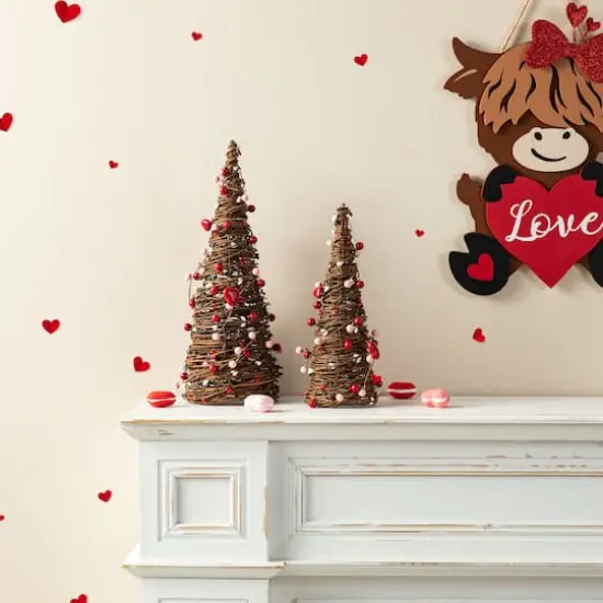Glitzhome&reg; Valentine's Rattan Heart & Berries Table Tree Set {6}