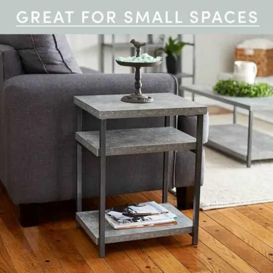 Household Essentials Jamestown 2-Shelf End Table Gray {12}