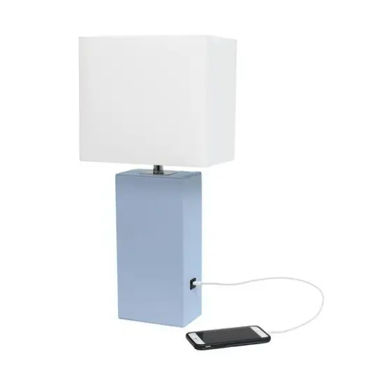 Lalia Home Lexington 21" Leather Table Lamp with USB Charging Port Periwinkle {7}