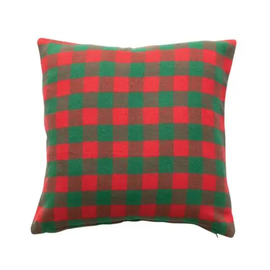 Hello Honey&reg; 18" x 18" Square Red & Green Buffalo Check Cotton Flannel Pillow {1}