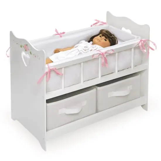 Badger Basket White Rose Doll Crib with Bedding & Two Baskets {5}
