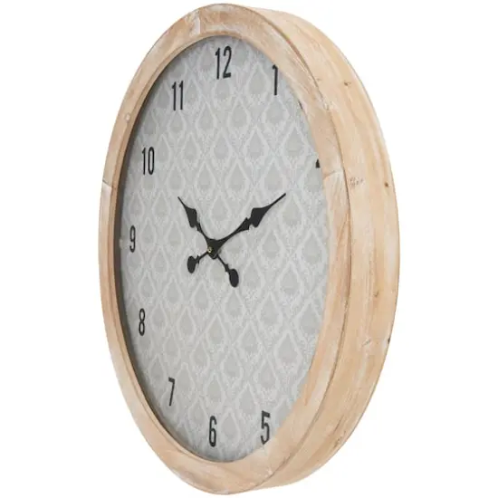 23.5" Floral Wall Clock with Light Brown Wood Frame {4}