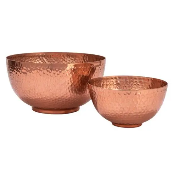 Hello Honey&reg; Copper Finish Round Hammered Metal Bowl Set {7}