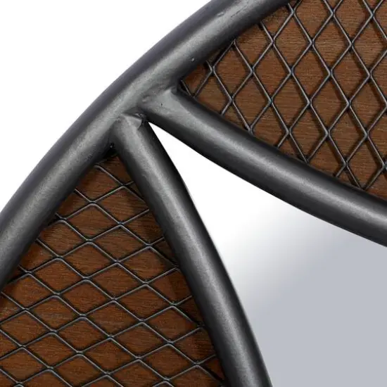 32" Brown Wood Industrial Round Wall Mirror {5}