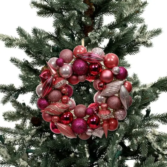 20" Pink Holly Jolly Ornament Wreath by Ashland&reg; {3}