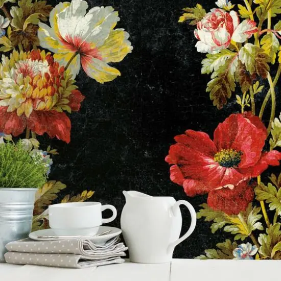 RoomMates Vintage Floral Stripe Peel & Stick Wallpaper Black/Red/Green {6}