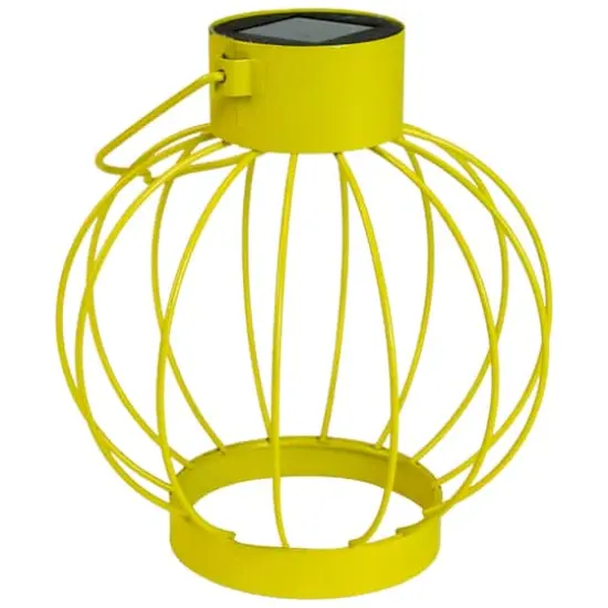 6.5" Outdoor Hanging LED Solar Lantern with Handle Yellow {6}