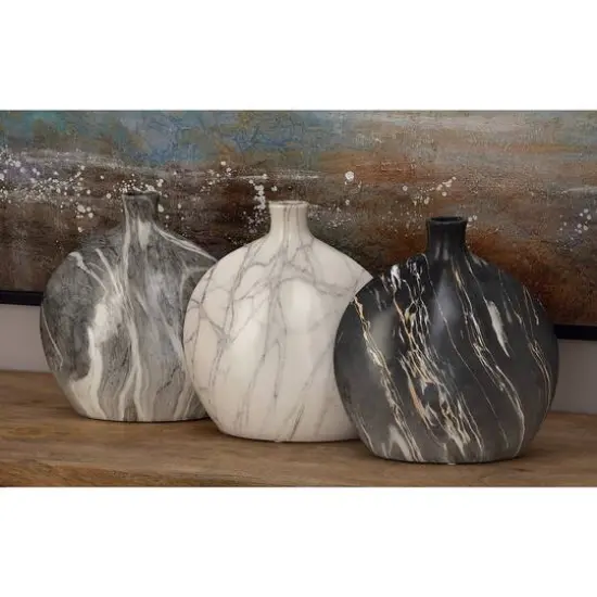 13" Marble Stoneware Contemporary Vase Set {9}