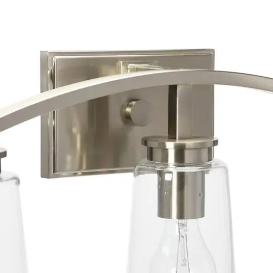 Hello Honey&reg; Robert Stevenson Lighting Laguna Metal & Clear Glass 3-Light Vanity Brushed Nickel {9}