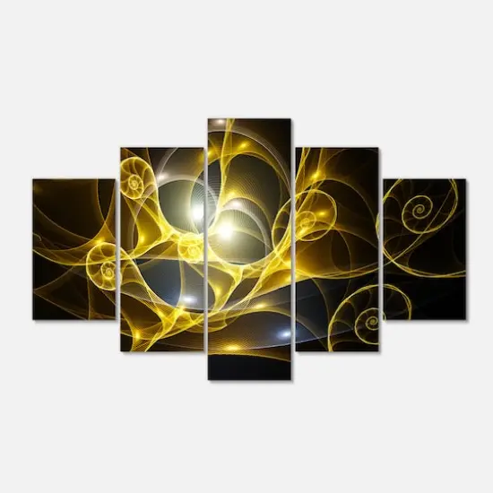 Designart - Golden Curly Spiral on Black - Contemporary Wall Art Canvas {1}