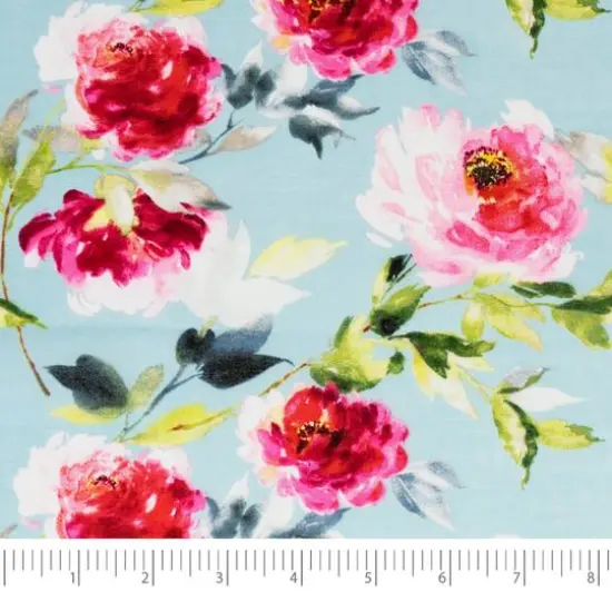 SINGER Aqua Watercolor Floral Cotton Lawn Fabric {1}