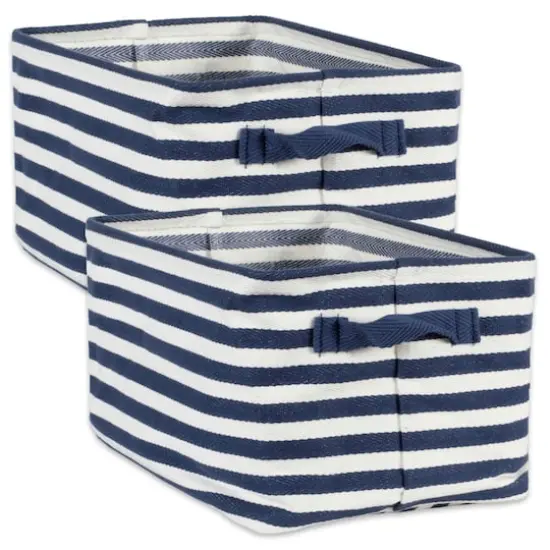 DII® Medium French Blue & White Herringbone Striped PE-Coated Cotton Laundry Bins, 2ct. {1}