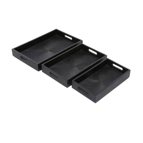 Set of 3" Black Wood Contemporary Trays, 3" x 16" x 10" {4}