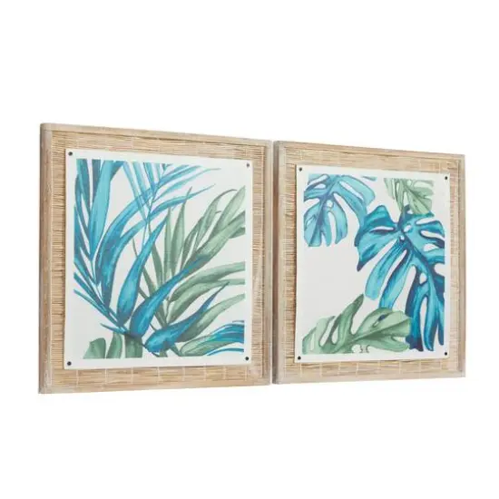 Set of 2 Blue Sea Grass Eclectic Botanical Wall Decor, 29" x 29" {4}