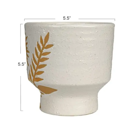 Hello Honey&reg; 5.5" White & Mustard Reactive Glaze Flower Stoneware Footed Planter {7}