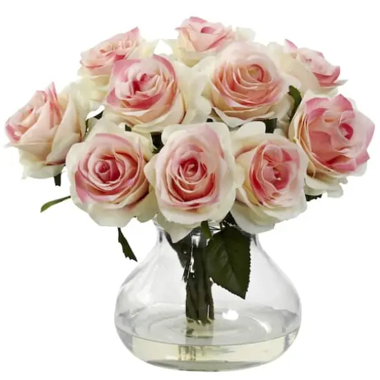 11" Pink & White Rose Arrangement in Vase {1}