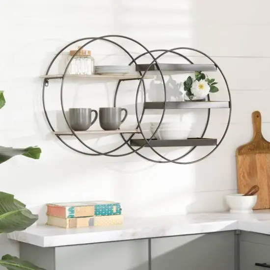 Black Metal Contemporary Wall Shelf, 20" x 34" x 7" {8}