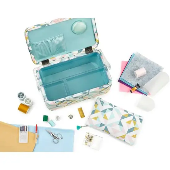 SINGER&reg; Large Abstract Geo Print Sewing Basket with Matching Pouch Sew Kit {9}